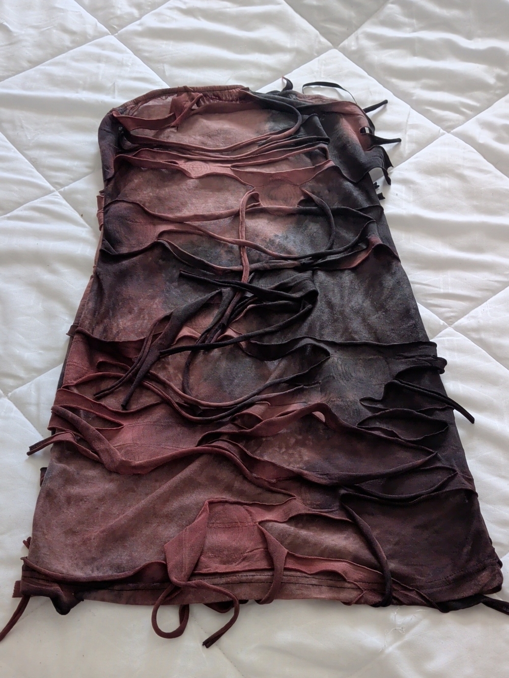 SHEIN Strapless Ombre Burgundy to Black Distressed Slip Dress